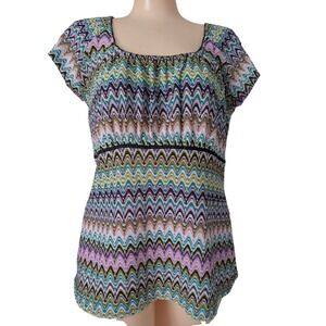 Chevron Y2K Babydoll Top Large Whimsy Indie Stretch Knit Festival Boho Artsy